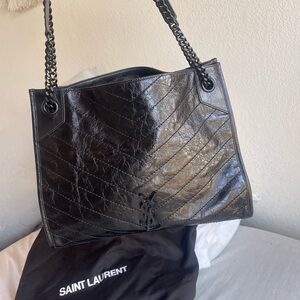 Saint Laurent Shiny Black Quilted Shoulder Bag